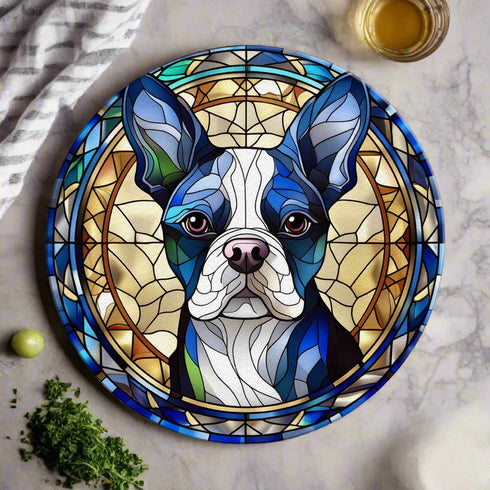 Boston Terrier Circular Glass Suncatcher Worktop Saver